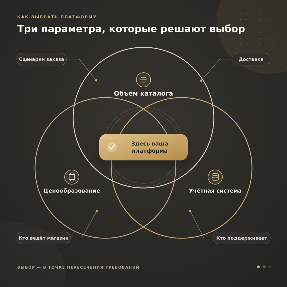 Три главных критерия выбора платформы для интернет-магазина: объём каталога, ценообразование и учётная система